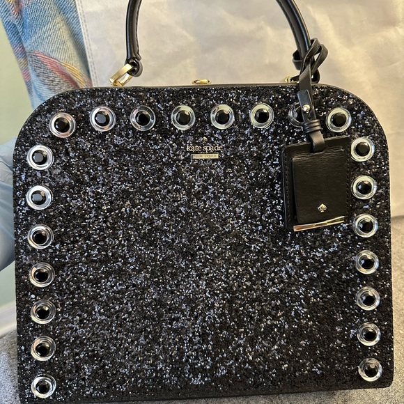 Glitter black Kate spade kiss lock satchel - Picture 2 of 15